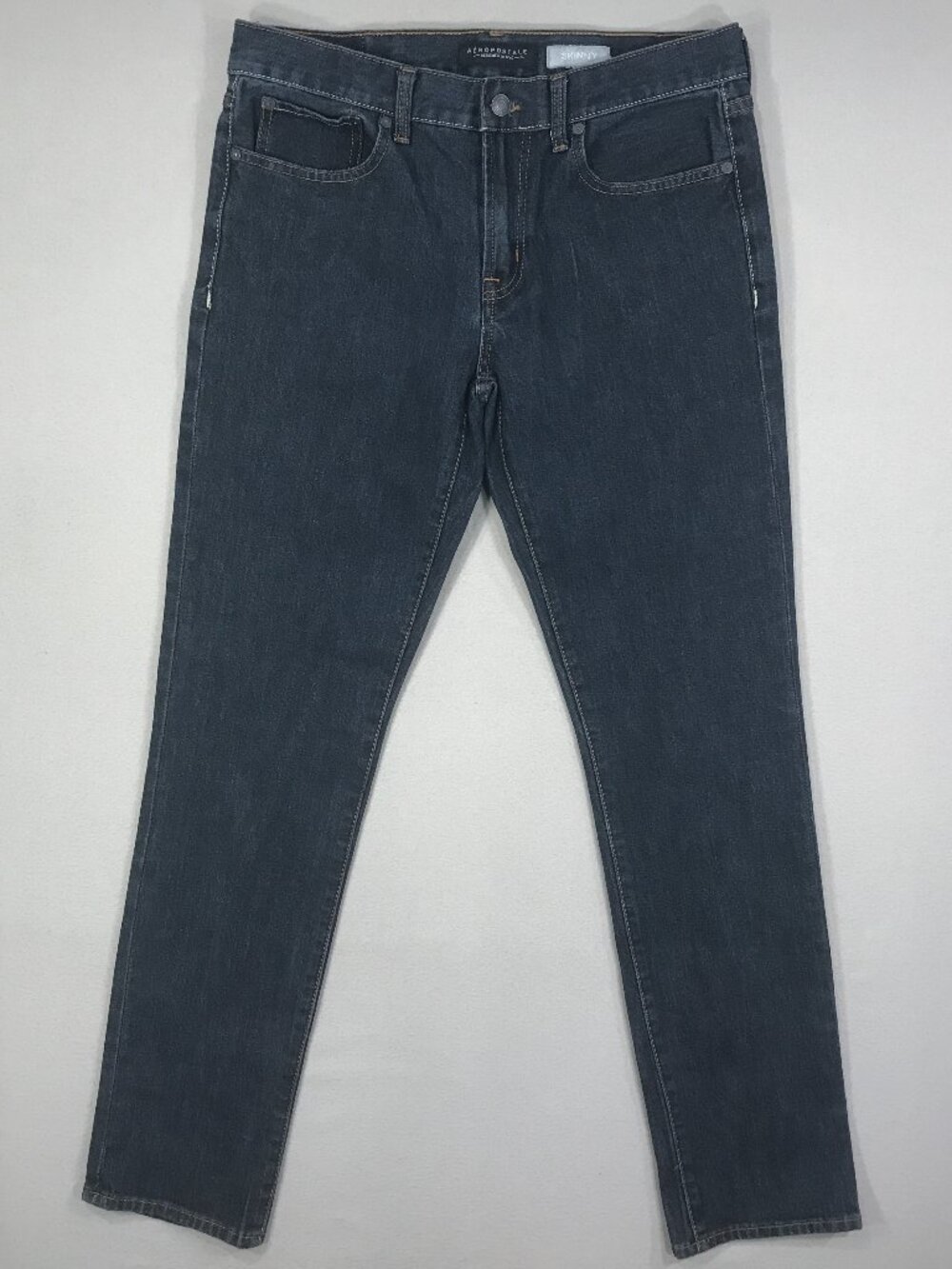 Aeropostale Skinny Jeans Men's 32x34 Blue Denim Pants Straight Leg Pockets Dark